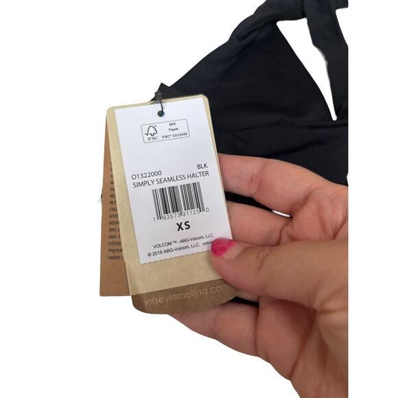 Volcom Women's Black Simply Seamless Halter Crisscross Back Swim Top Swim XS - Picture 4 of 5